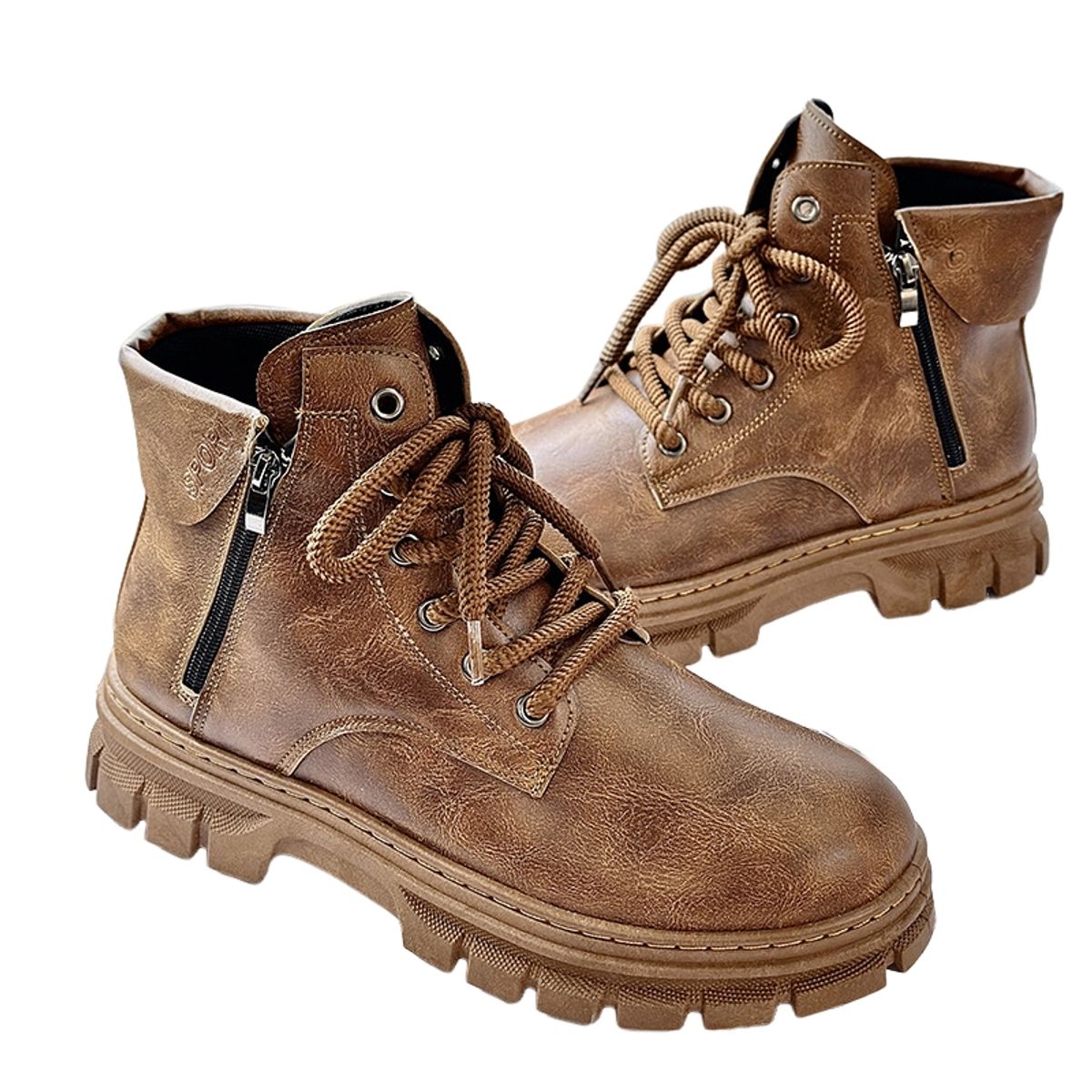 BLWOENS - Botas cortas con cordones para Hombre-Café