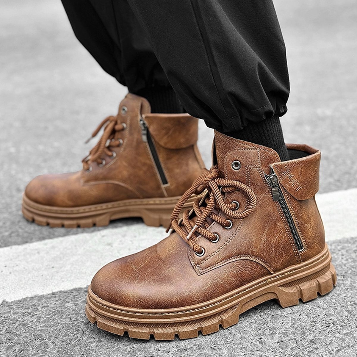 BLWOENS - Botas cortas con cordones para Hombre-Café