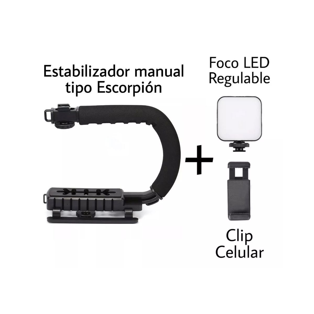 GENERICO - Estabilizador Manual Tipo Escorpión + Foco Led + Clip