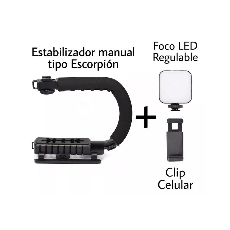 GENERICO - Estabilizador Manual Tipo Escorpión + Foco Led + Clip