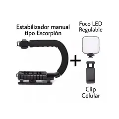 GENERICO - Estabilizador Manual Tipo Escorpión + Foco Led + Clip