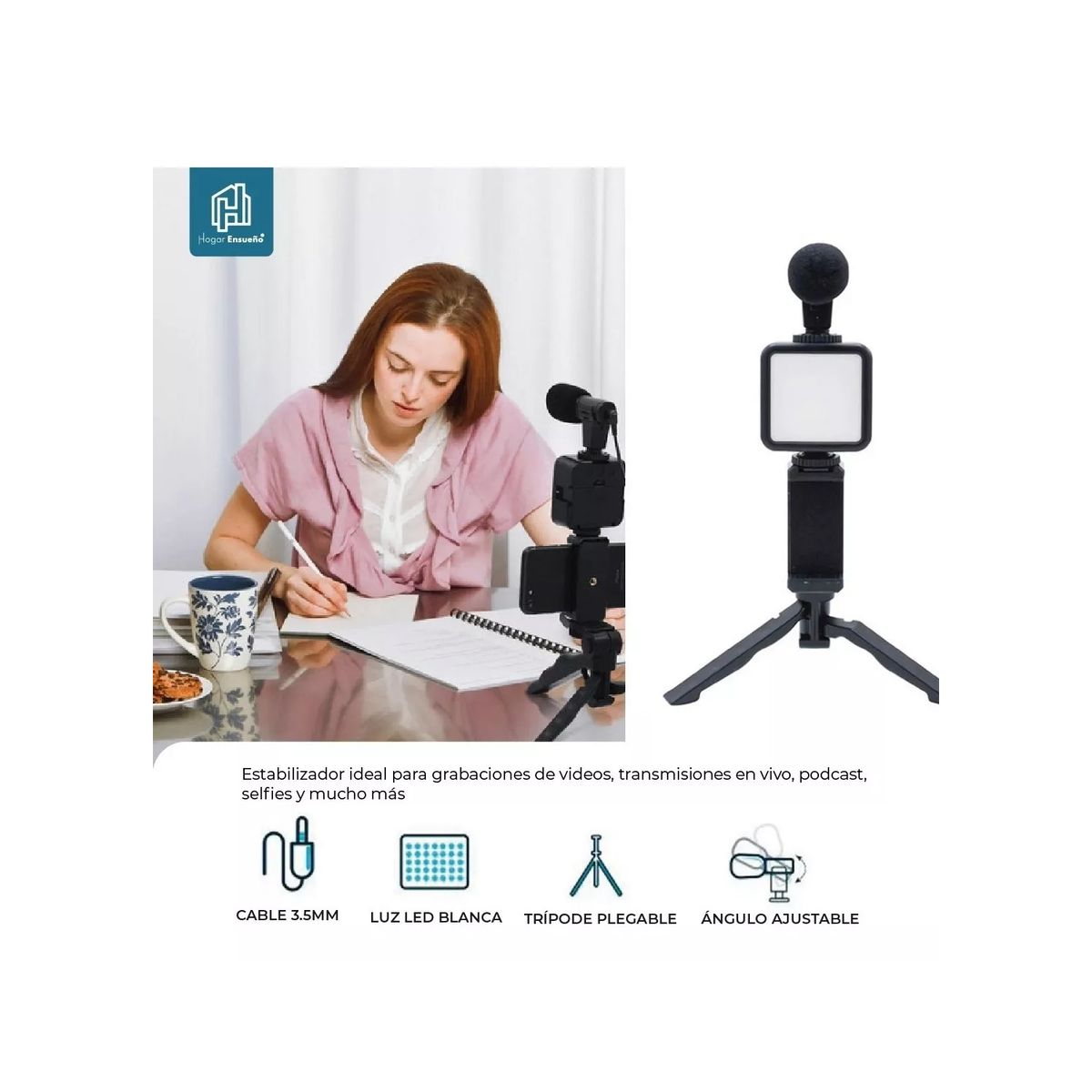 GENERICO - Estabilizador Para Celular Tripode Con Luz Led Y Microfono Color Negro