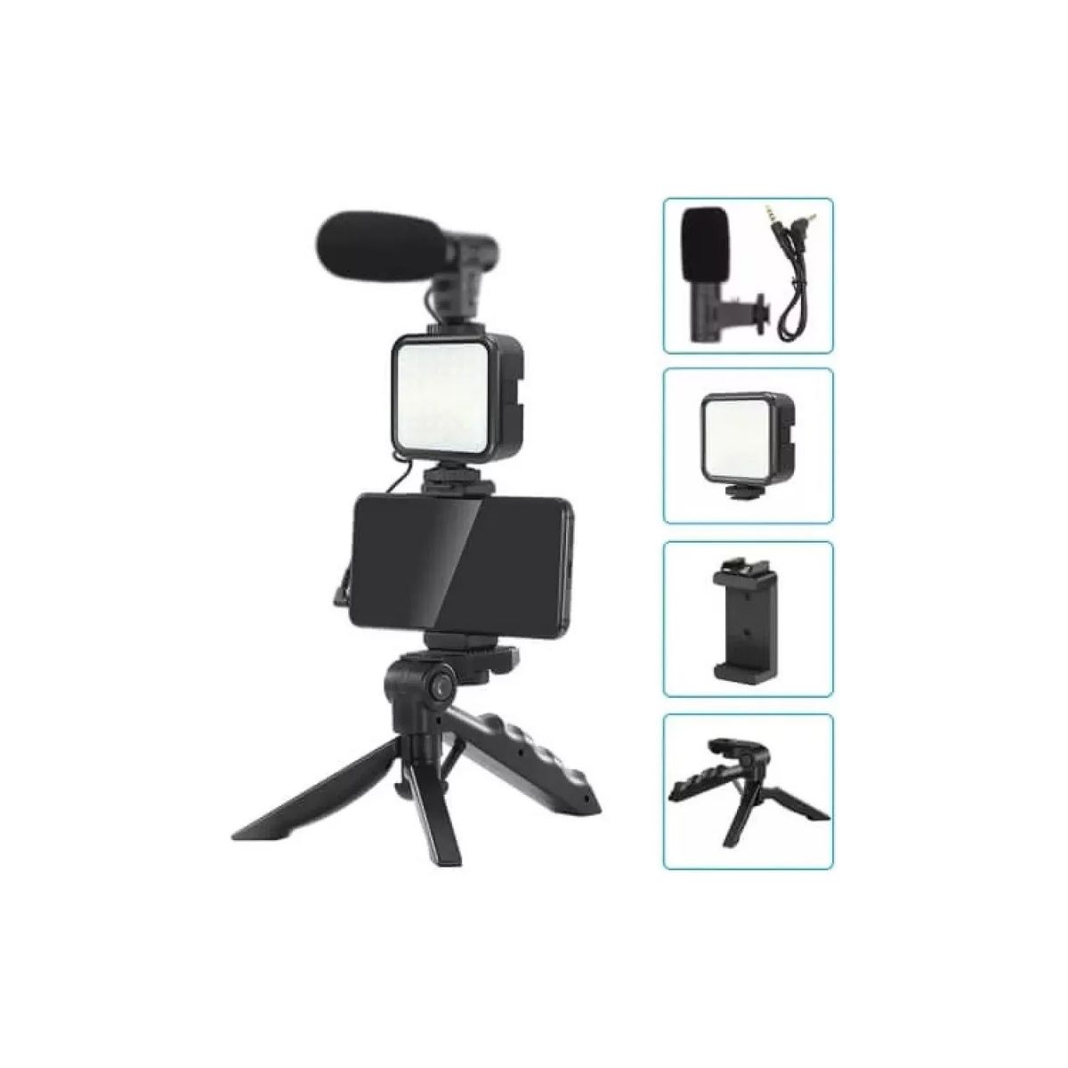 GENERICO - Estabilizador Para Celular Tripode Con Luz Led Y Microfono Color Negro