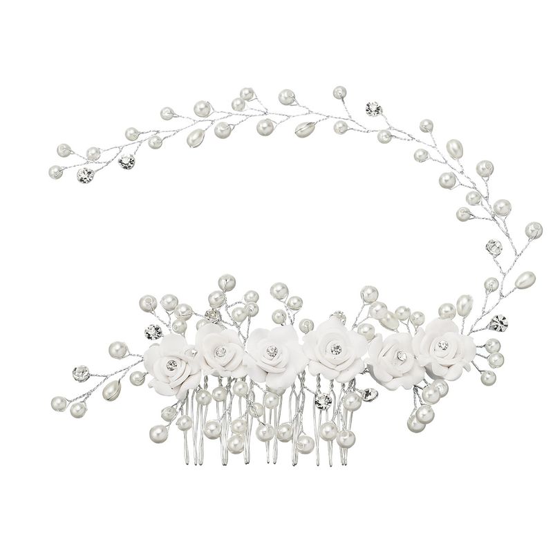 VATYERTY - Horquilla grande con cuentas florales blancas