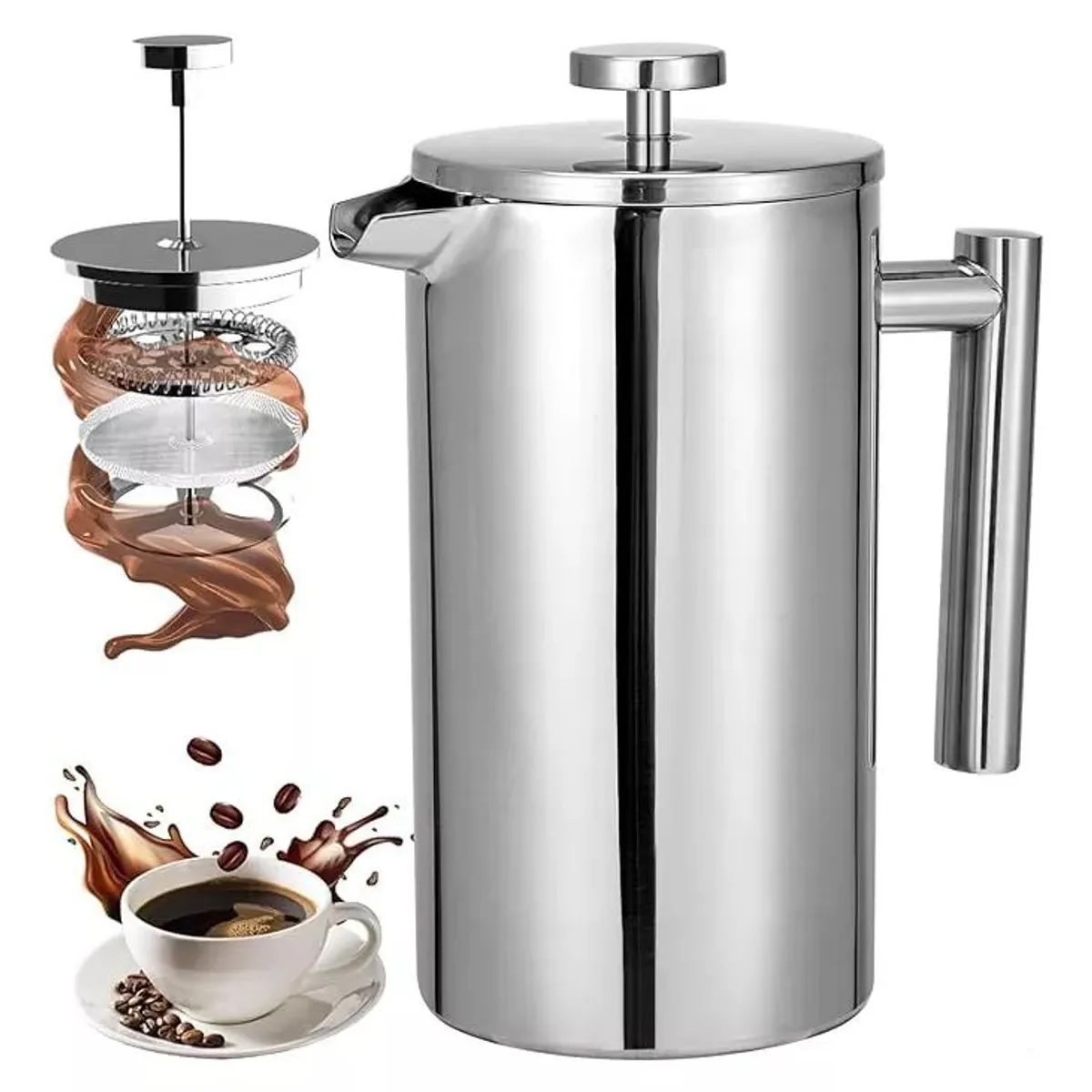 KUANGYE - Cafetera Prensa Francesa Acero Inoxidable Doble Pared 800ml