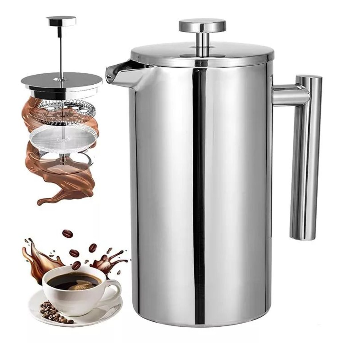 KUANGYE - Cafetera Prensa Francesa Acero Inoxidable Doble Pared 800ml