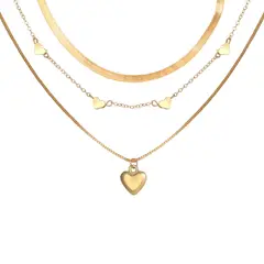 VATYERTY - Collar de 3 cadenas con dijes en forma de corazón