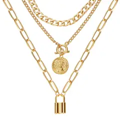 VATYERTY - Elegante Collar de Cadena Cubana Multicapa - Dorado