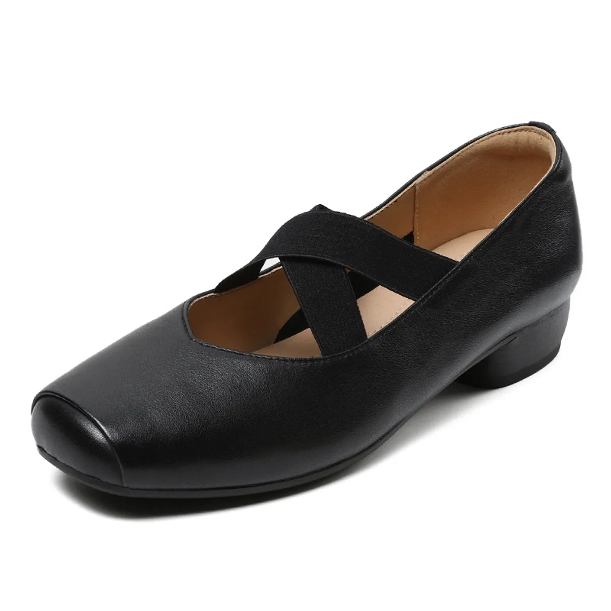 VATYERTY - Zapatos planos punta cuadrada mujer Zapatos sin cordones correas elásticas cruzadas