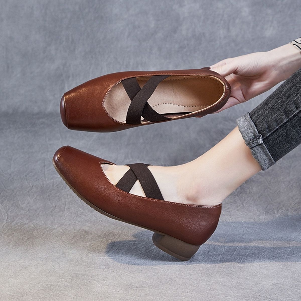 VATYERTY - Zapatos planos punta cuadrada mujer Zapatos sin cordones correas elásticas cruzadas