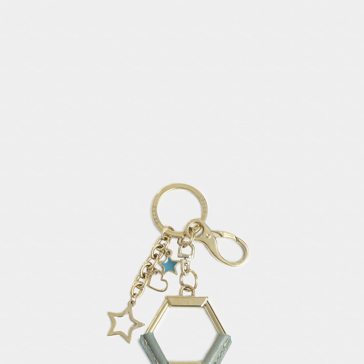 VELEZ - Llavero hexagonal zamak y cuero para mujer charms resina