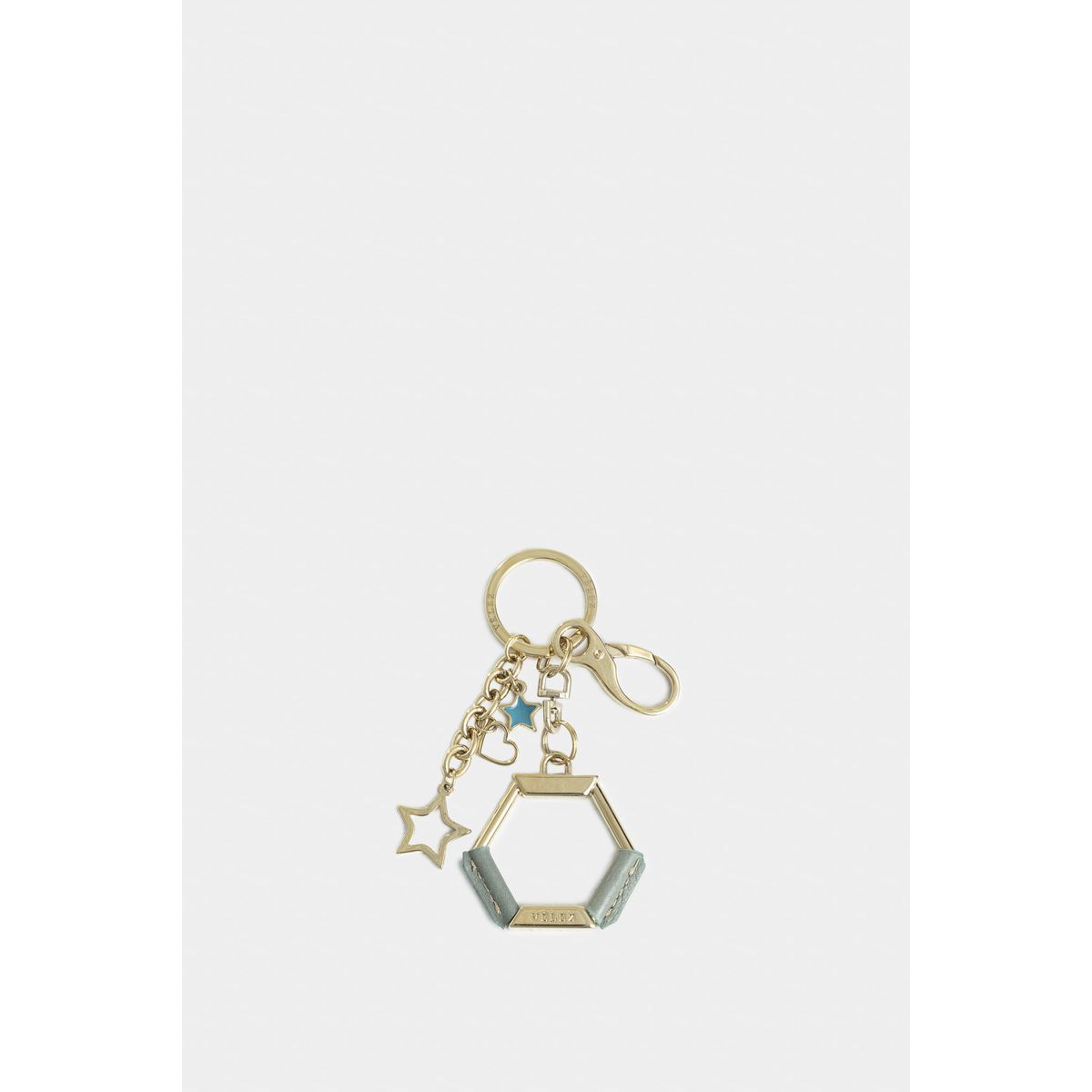 VELEZ - Llavero hexagonal zamak y cuero para mujer charms resina