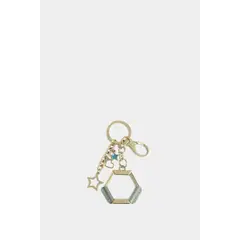VELEZ - Llavero hexagonal zamak y cuero para mujer charms resina