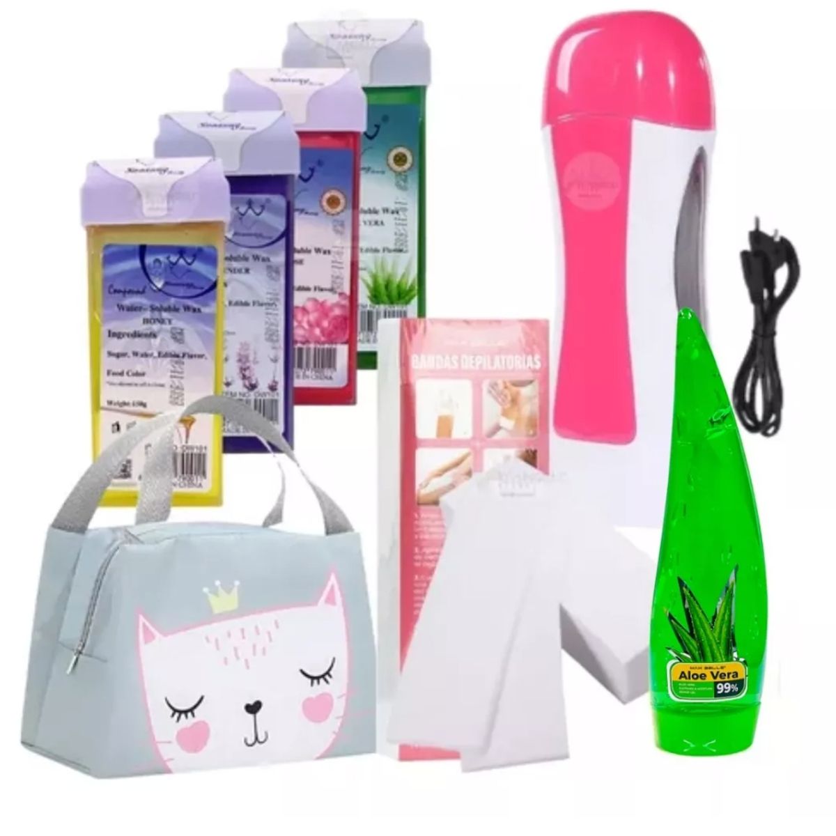 GENERICO - Calentador De Cera Roll On + 4 Ceras + Banditas 100unida Set