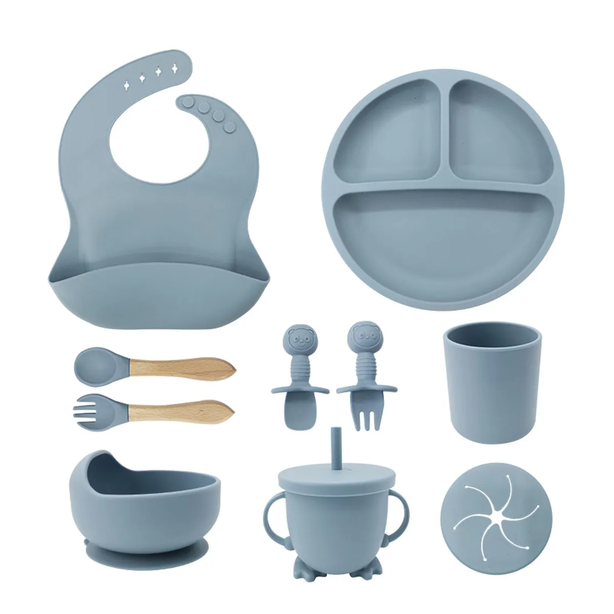 BABYLUNA - Juego de Cubiertos Antideslizantes Para Bebés 10pz Libre BPA