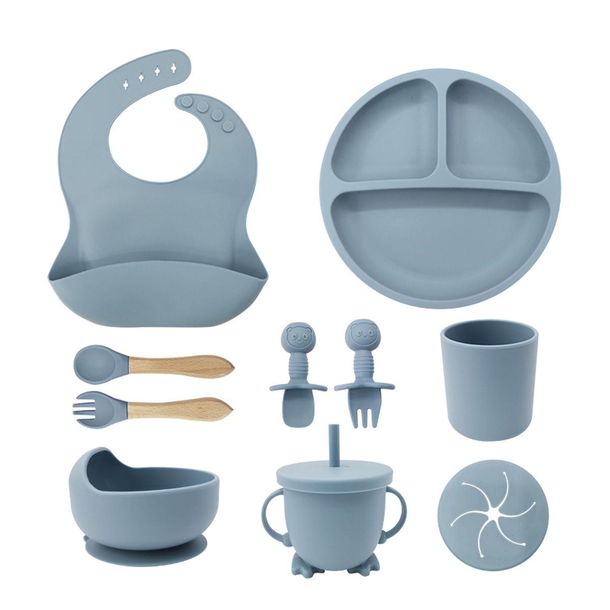 BABYLUNA - Juego de Cubiertos Antideslizantes Para Bebés 10pz Libre BPA