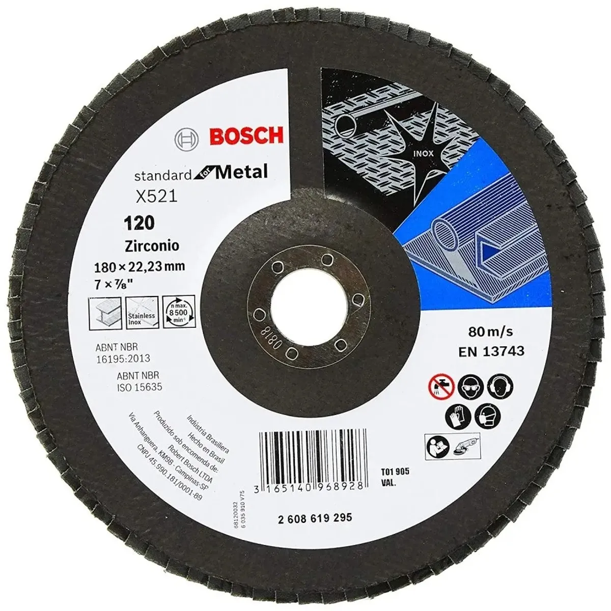 BOSCH - 10 Discos Flap ECO 180mm Gr120, para Inox/Metal Bosch 2608619295