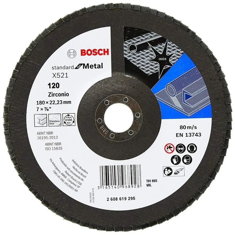 BOSCH - 10 Discos Flap ECO 180mm Gr120, para Inox/Metal Bosch 2608619295