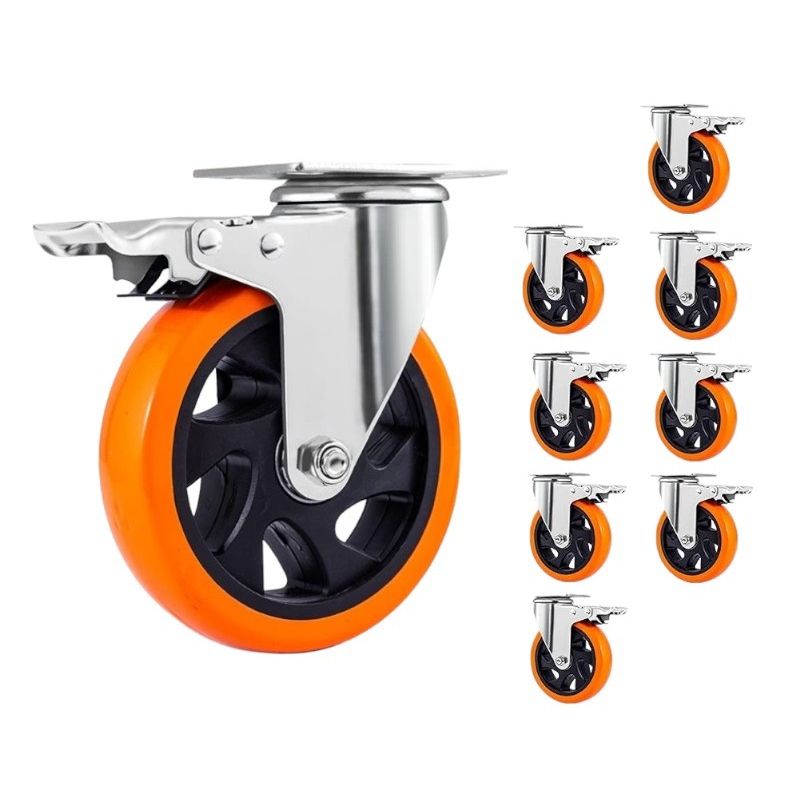 GENERICO - Pack X8 Ruedas Giratoria Naranja Rueda Industrial Multiusos