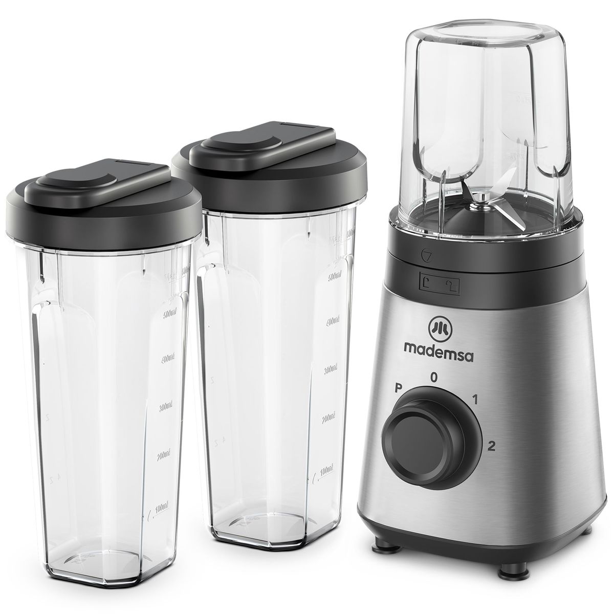 MADEMSA - Licuadora Portátil Mademsa con 2 velocidades y botellas 300W MBL30 Acero Inoxidable