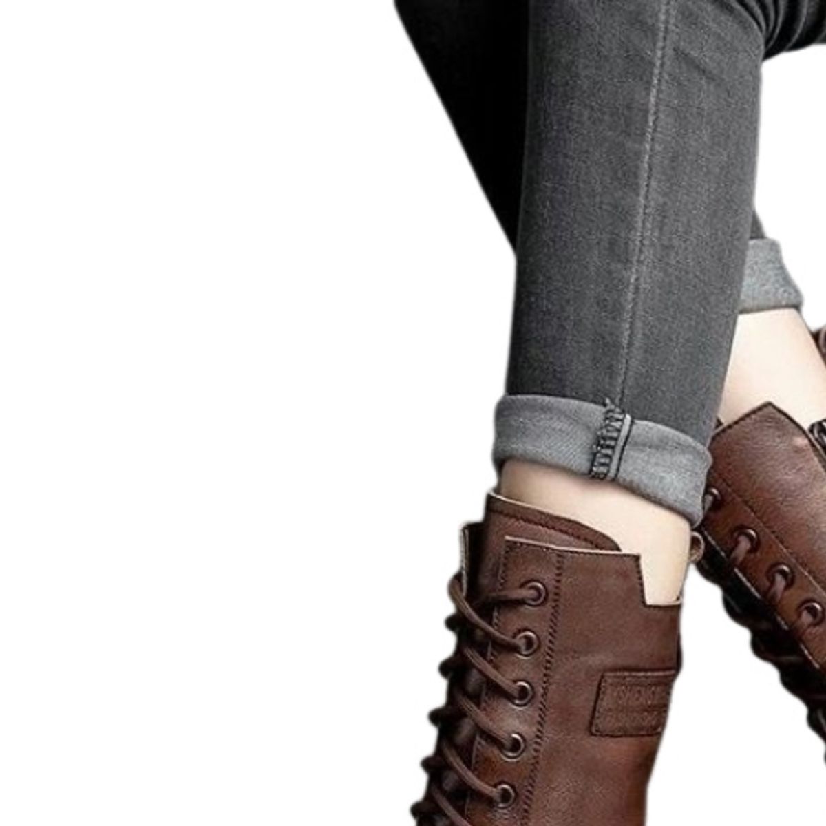 BLWOENS - Botas largas con plataforma y cordones para Mujer-Café