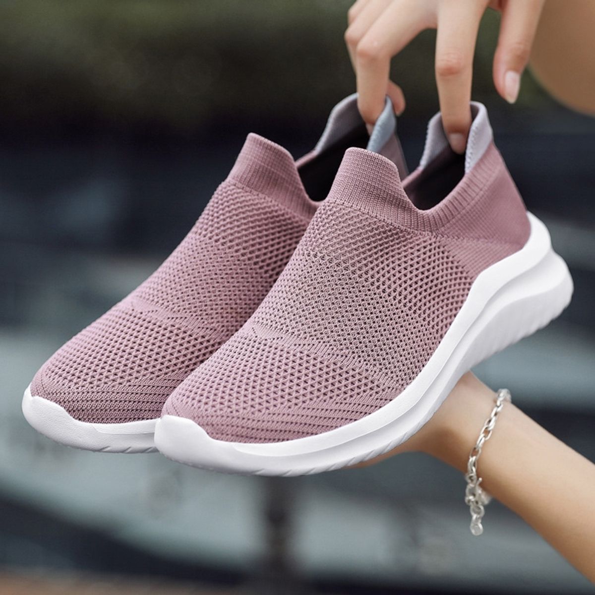 BLWOENS - Zapatillas elasticadas para Mujer-Rosado