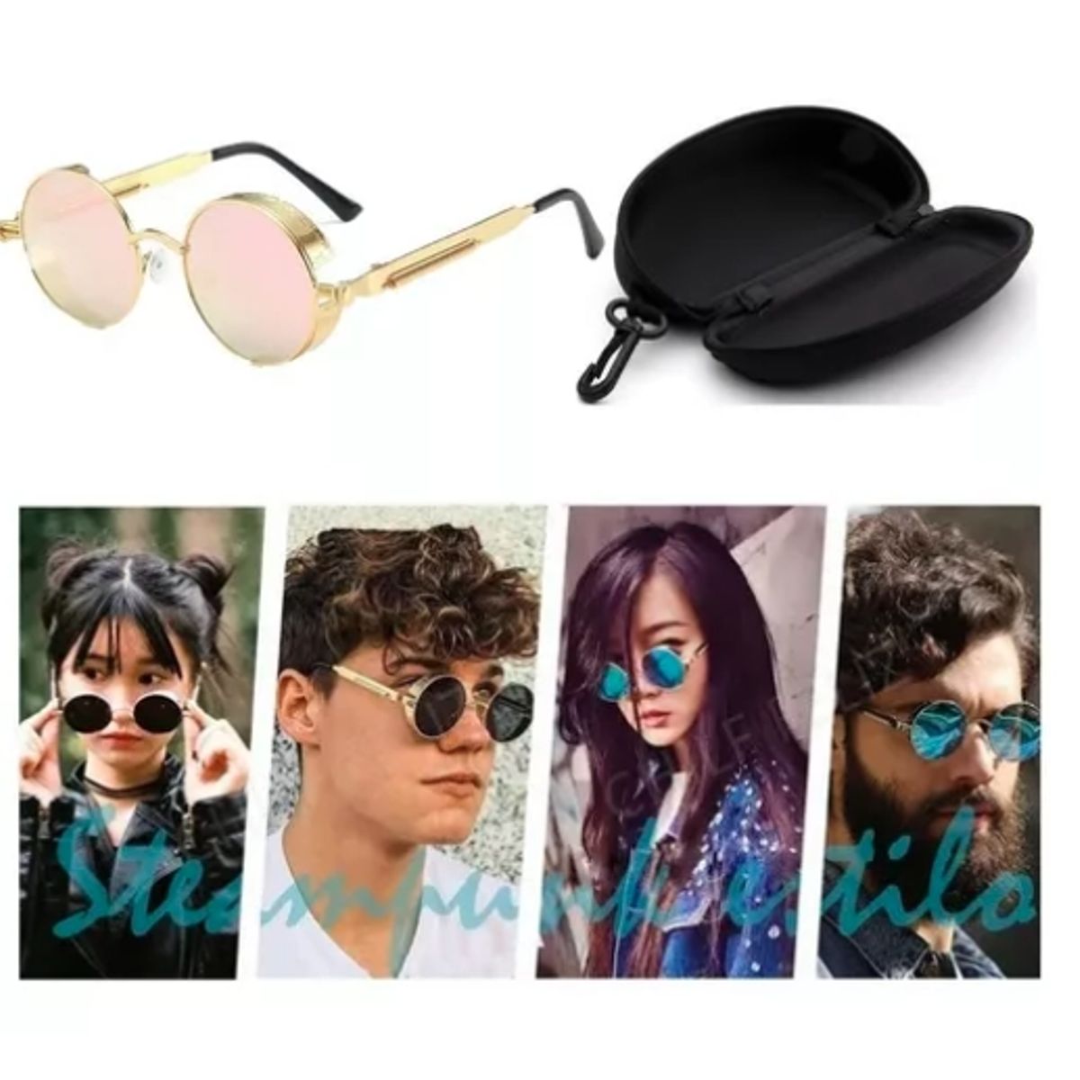 GENERICO - Lentes Vintage Steampunk Gafas Moda De Sol Redondas De Metal