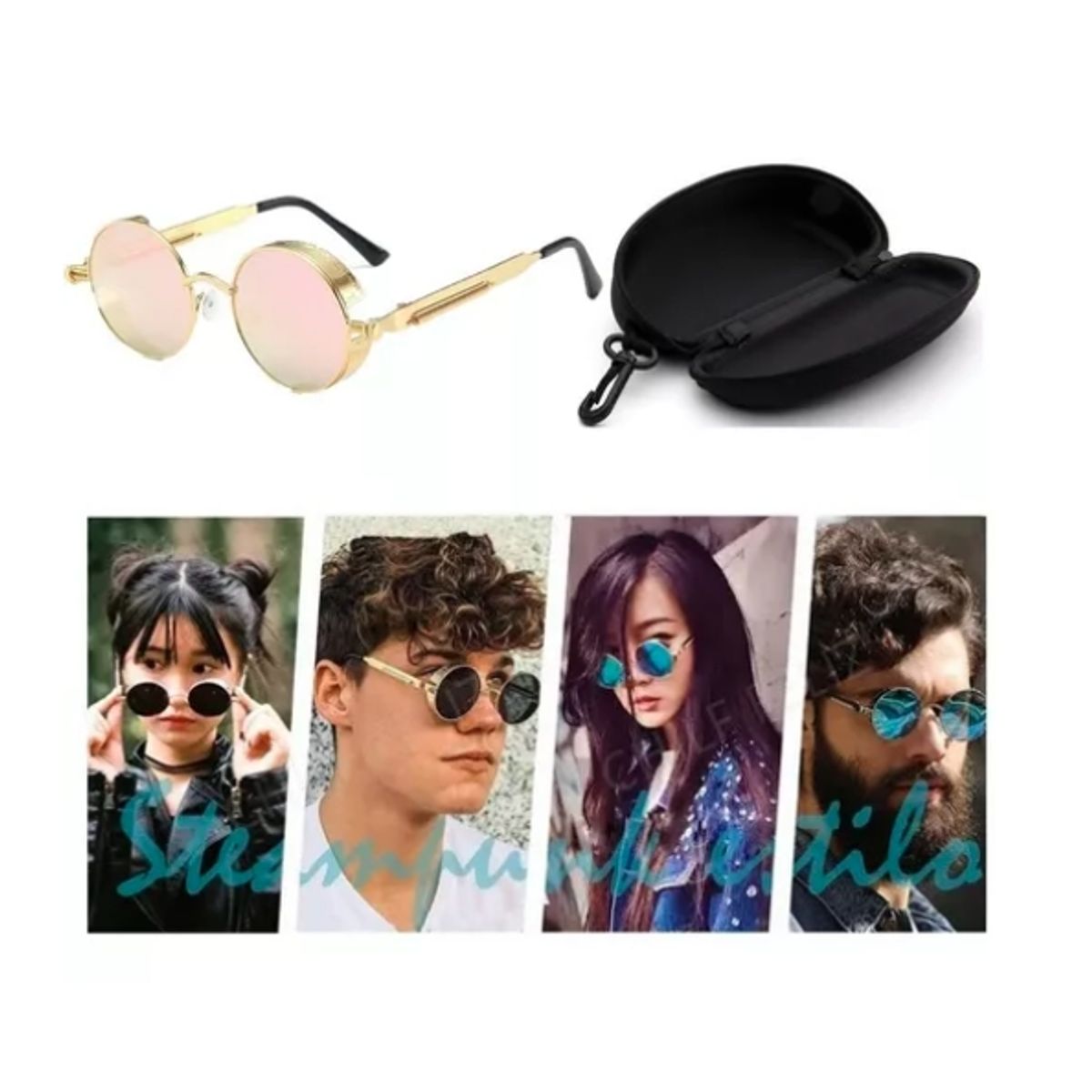 GENERICO - Lentes Vintage Steampunk Gafas Moda De Sol Redondas De Metal