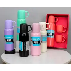 GENERICO - Termo Vacuum Flask Set 500ml + 3 Tazas Fría Caliente Colores