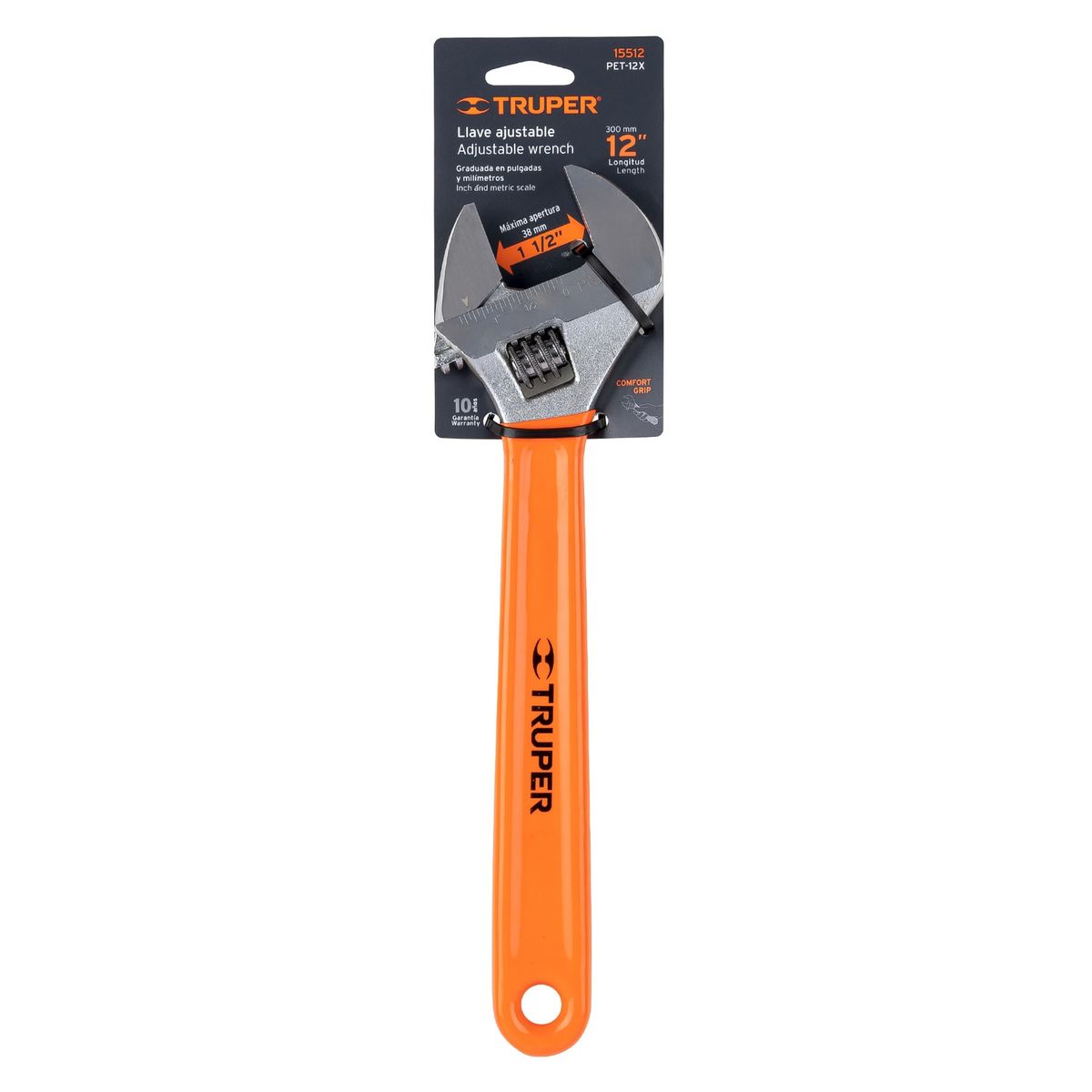 TRUPER - Llave Ajustable Francesa 12 PuLG. Cromada Mango Pvc