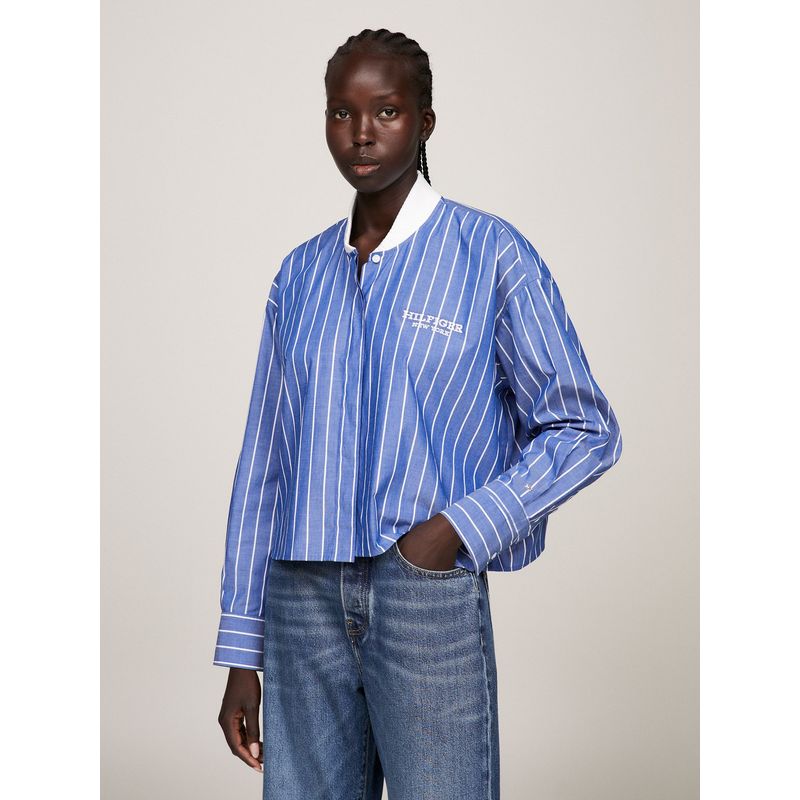 TOMMY HILFIGER - CAMISA CROPPED A RAYAS CELESTE TOMMY HILFIGER