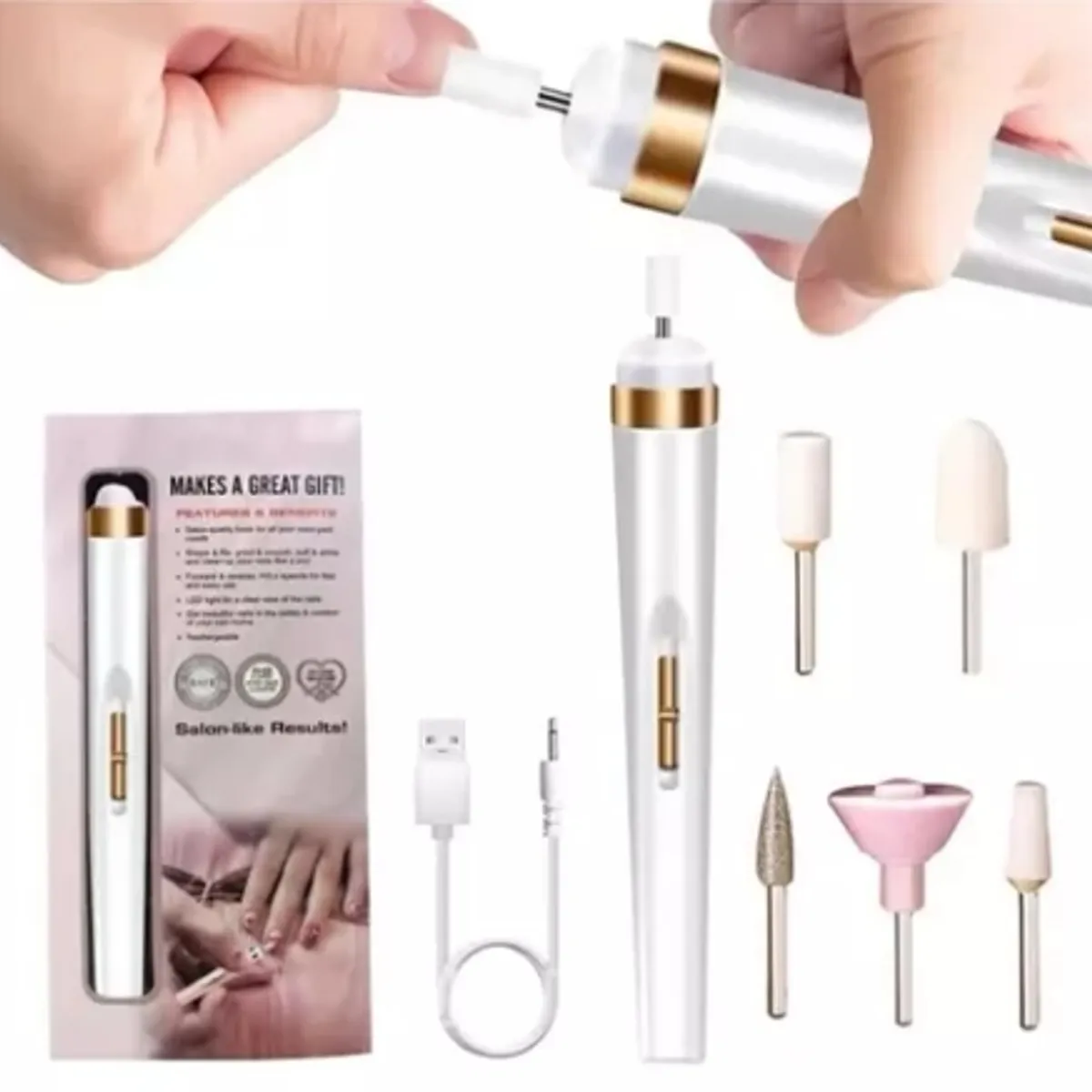 GENERICO - Pulidor Torno Esmeril De Uñas Recargable Usb Portatil Fresas