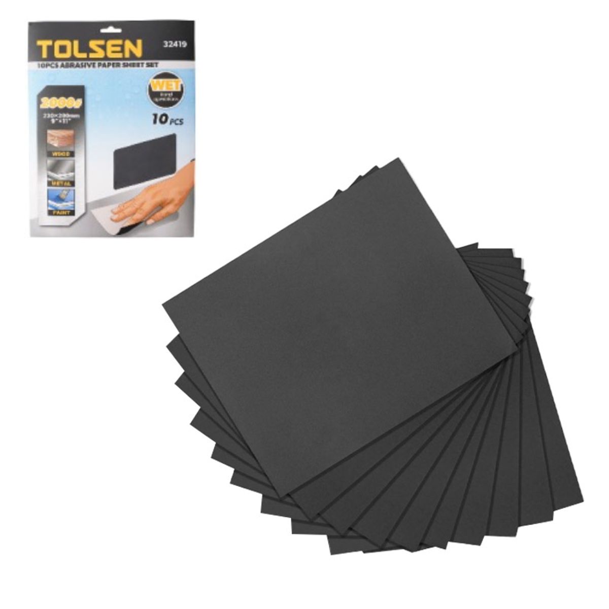 TOLSEN - RESMA 10 PLIEGOS LIJA AGUA G2000 TOLSEN 32419