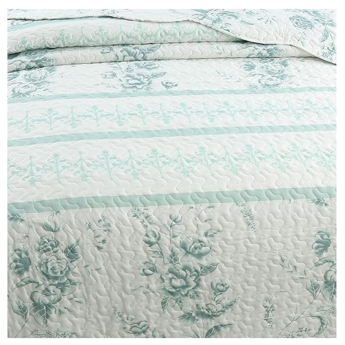COMPRAPO - Cubrecama Quilt Sherpa 2 Plazas Mod Flor Menta + 2 Fundas 50x70 Cm