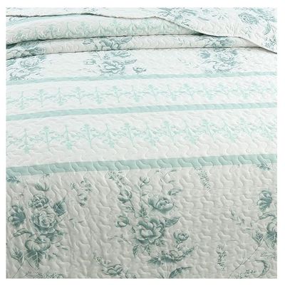 Imagen 2 del producto Cubrecama Quilt Sherpa 2 Plazas Mod. Flor Menta + 2 Fundas 50x70 Cm