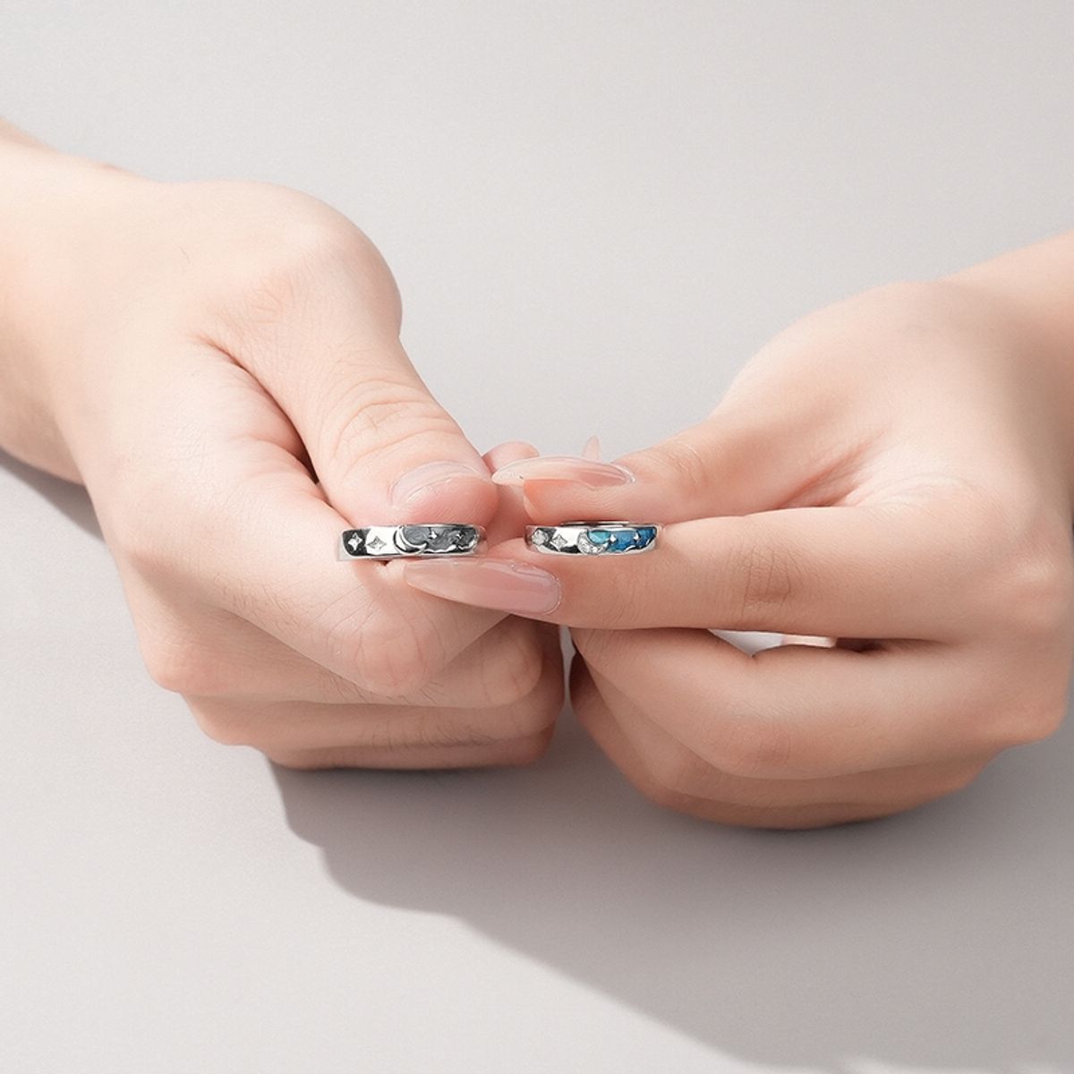 GENERICO - Anillos parejas ajustables luna van gogh ilusiones plata 925