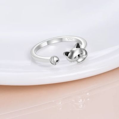 Imagen 2 del producto Anillo gato plata 925 ajustable mujer joya