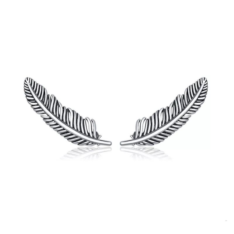GENERICO - Aros pluma trepador plata 925 joya mujer