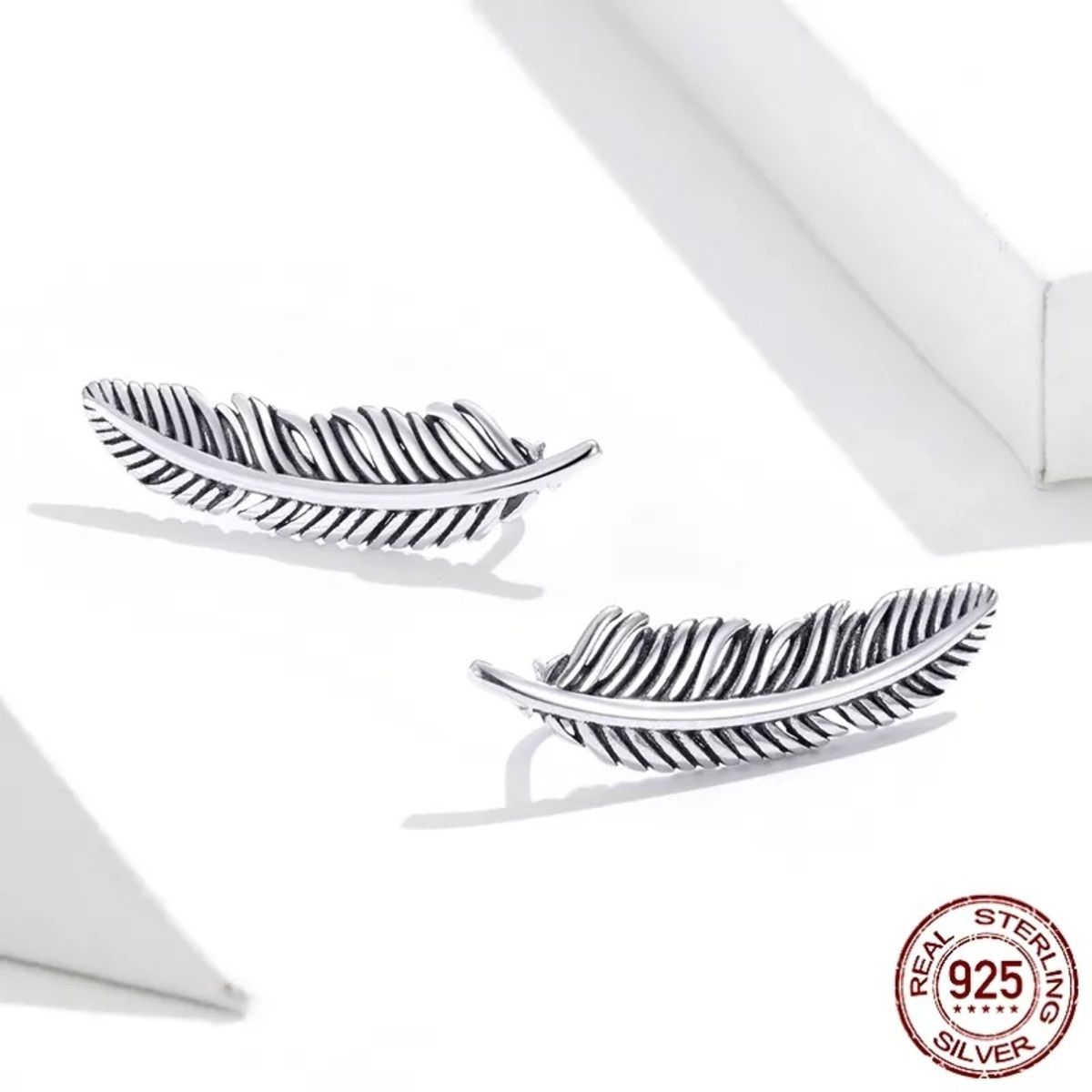 GENERICO - Aros pluma trepador plata 925 joya mujer