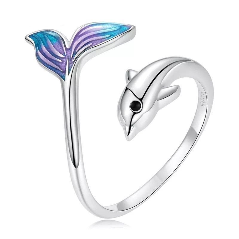 GENERICO - Anillo delfin multicolor plata 925 ajustable mujer joya