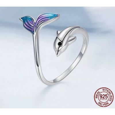 Imagen 2 del producto Anillo delfin multicolor plata 925 ajustable mujer joya