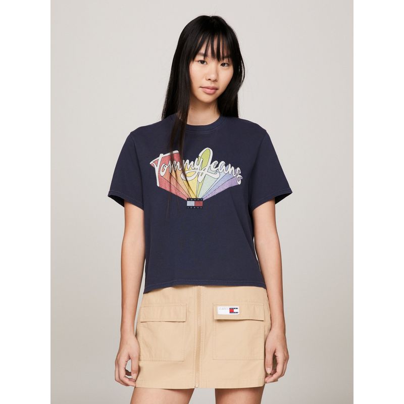TOMMY HILFIGER - POLERA RELADEX CON LOGO ARCOIRIS AZUL TOMMY JEANS