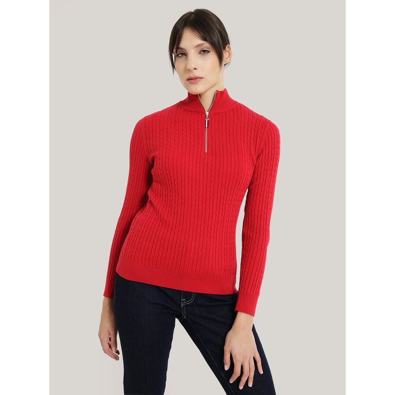 TOMMY HILFIGER - SWEATER SOLID DE ALGODÓN CON CIERRE ROJO TOMMY HILFIGER