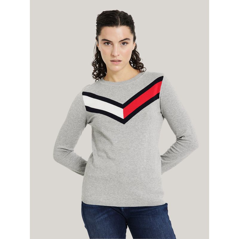 TOMMY HILFIGER - SWEATER CON DISEÑO CHEVRON GRIS TOMMY HILFIGER