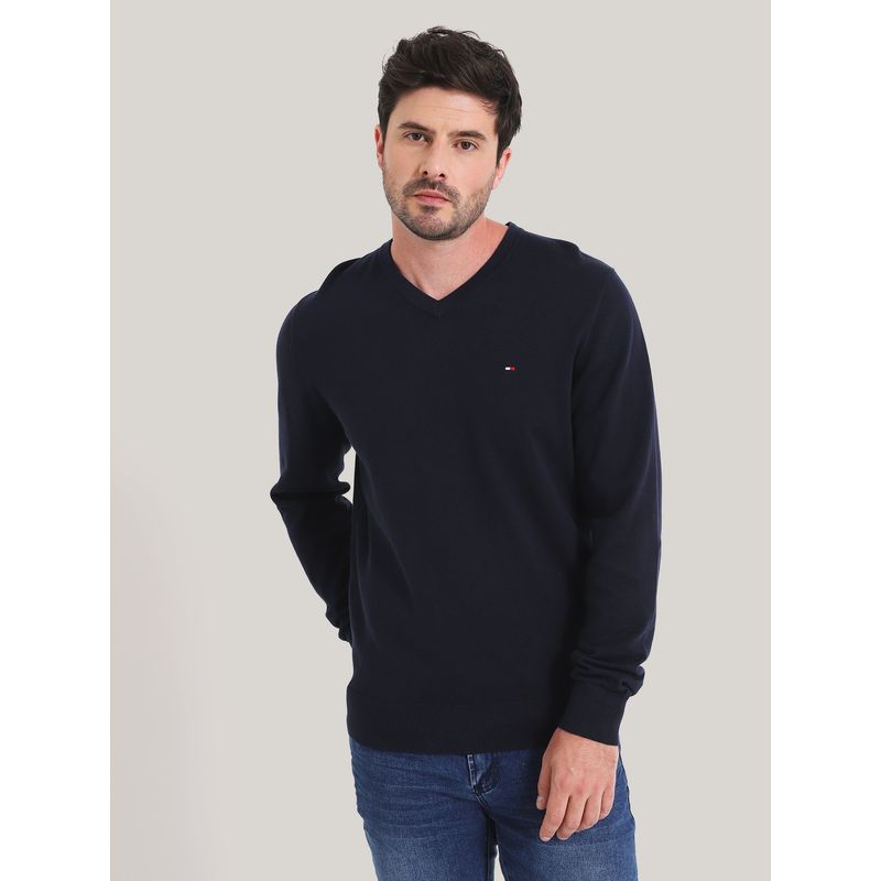 TOMMY HILFIGER - SWEATER BÁSICO SIGNATURE V-NECK AZUL TOMMY HILFIGER