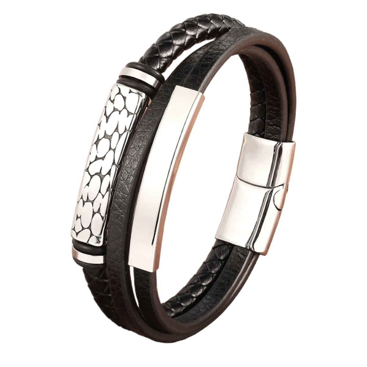 GENERICO - pulsera hombre cuero y acero broche magnetico