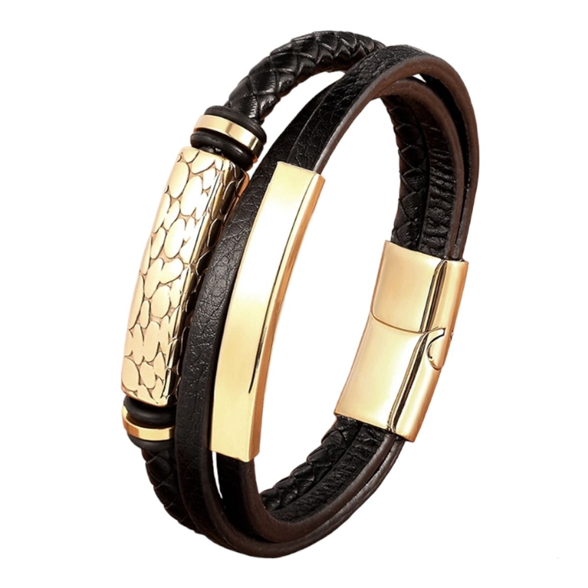 GENERICO - pulsera hombre cuero y acero broche magnetico