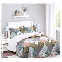 Cubrecama Quilt Sherpa 2 Plazas Mod. Patch Terra + 2 Fundas 50x70 Cm.