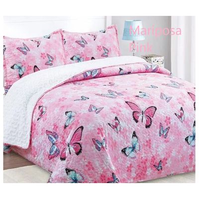 Imagen 2 del producto Cubrecama Quilt Sherpa 2 Pzas Mod. Mariposas Pink + 2 Fundas 50x70 Cm.
