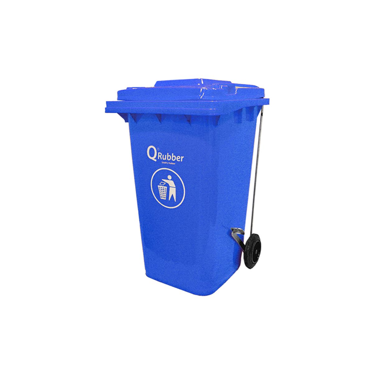 QRUBBER - Basurero Contenedor Basura 240 lts azul con pedal QRubber